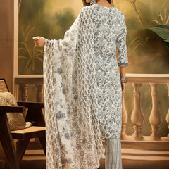 Stylum Women's Grey Floral Printed Cotton Straight Kurta Pant Dupatta Set (KPDGREYJUNG)