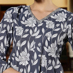 Stylum Women's Grey Floral Printed Cotton Ankarkali Kurta Pant Dupatta Set (KPDGREYLIKIR)