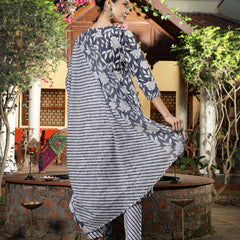 Stylum Women's Grey Floral Printed Cotton Ankarkali Kurta Pant Dupatta Set (KPDGREYLIKIR)