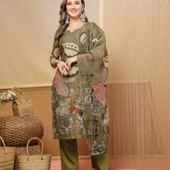 Stylum Women's Grey Floral Printed Chanderi Silk Straight Kurta Pant Dupatta Set (KPDGREYMORAL)