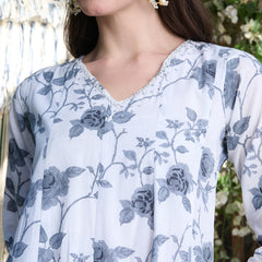 Stylum Women's Grey Floral Printed Cotton A-Line Kurta Pant Dupatta Set (KPDGREYMORINGA)