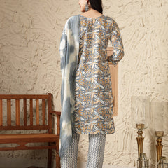Stylum Women's Grey Tropical Printed Cotton Blend Straight Kurta Pant Dupatta Set (KPDGREYTAANI)