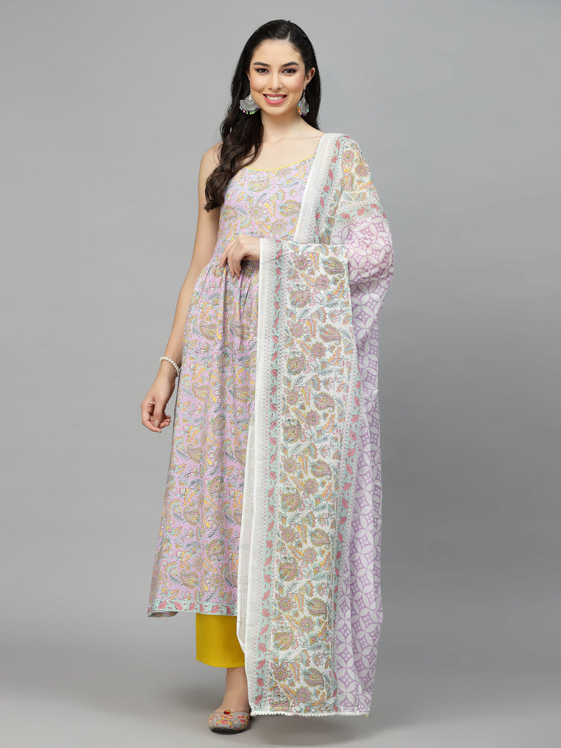 Stylum Women's Paisley Printed Rayon Kurta Pant Dupatta set (KPDHAZEL)