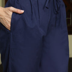 Stylum Women's Indigo Blue Printed & Embroidered A-Line Cotton Kurta Pant Dupatta Set (KPDINDIGOAPPY)