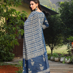 Stylum Women's Blue Floral Printed Cotton Anarkali Kurta Pant Dupatta Set (KPDINDIGOOMAN)