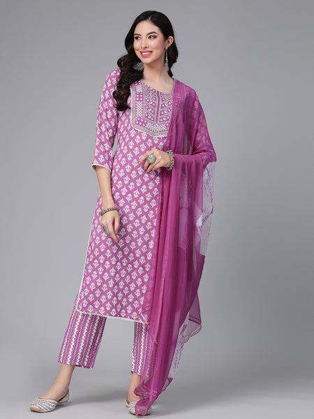 Stylum Women Printed & Embroidered Rayon Kurta Pant Dupatta Set (KPDIRA)