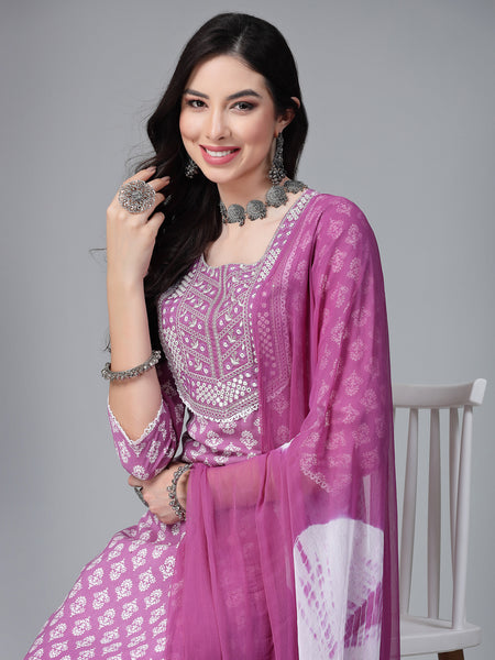 Stylum Women Printed & Embroidered Rayon Kurta Pant Dupatta Set (KPDIRA)