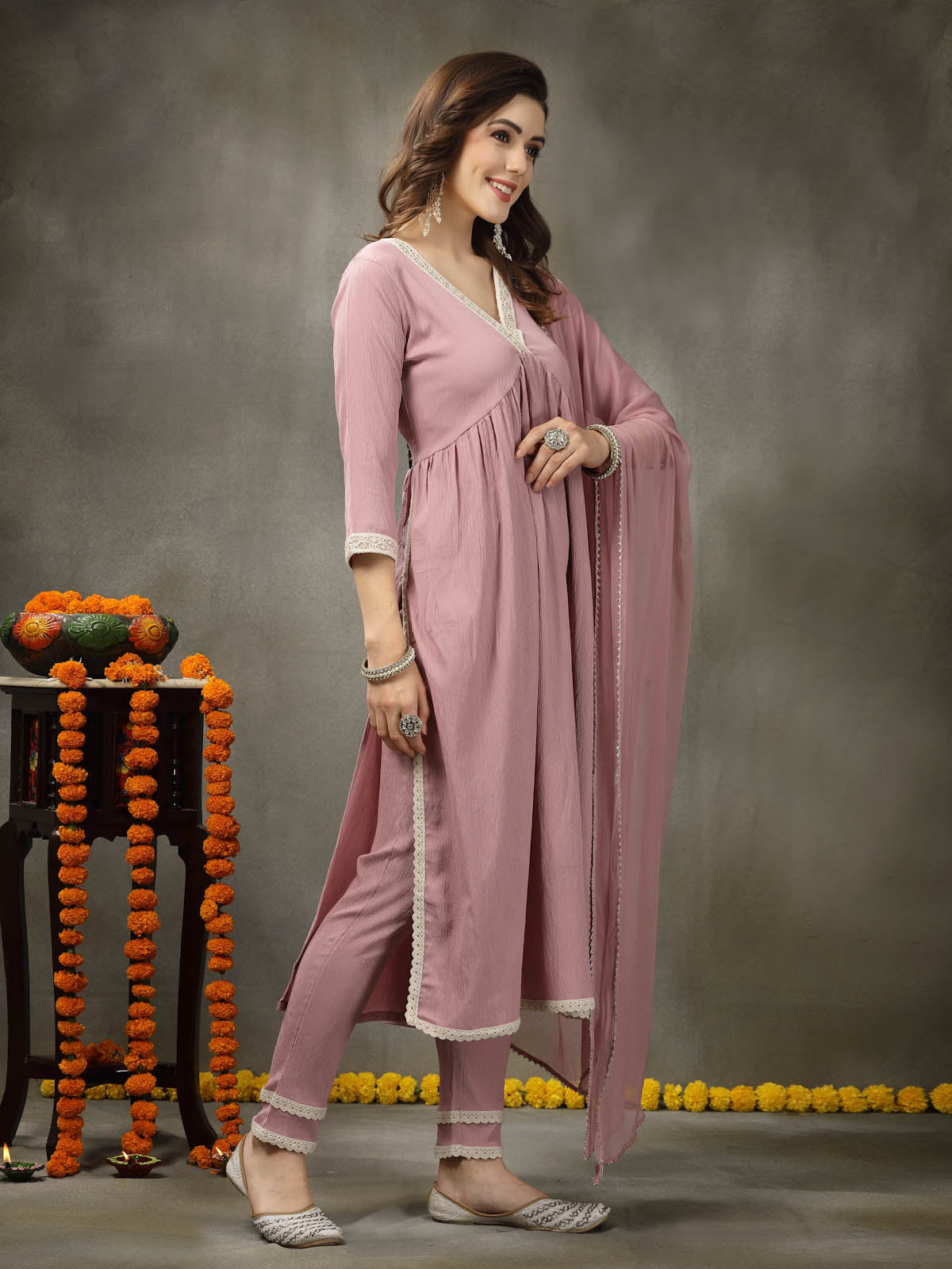 Naira cut Kurta Pant Dupatta Set