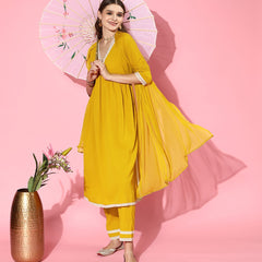 Yellow Naira cut Kurta Pant Dupatta Set