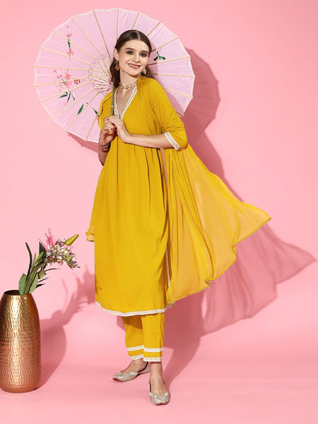 Yellow Naira cut Kurta Pant Dupatta Set