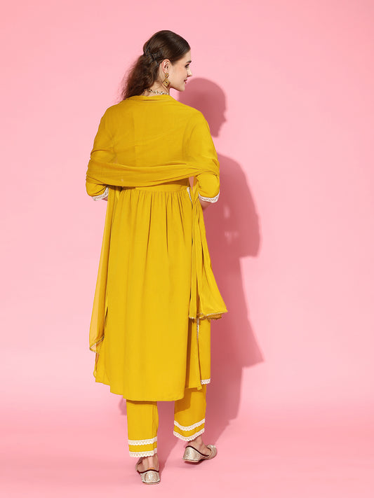 Yellow Naira cut Kurta Pant Dupatta Set