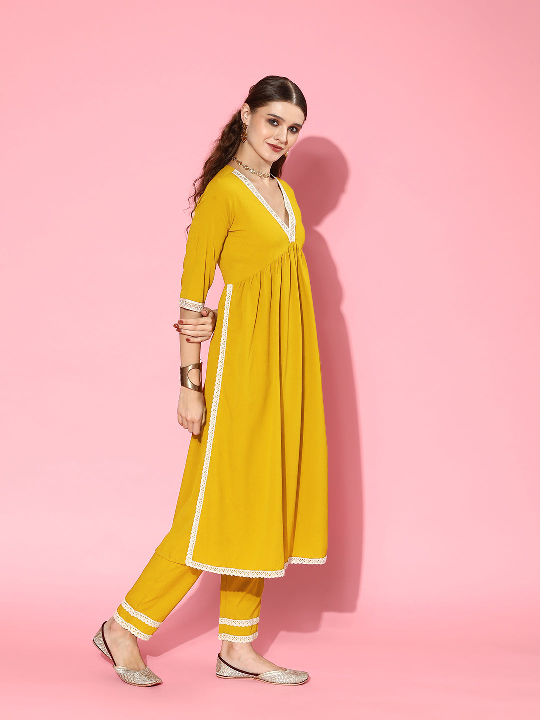 Yellow Naira cut Kurta Pant Dupatta Set