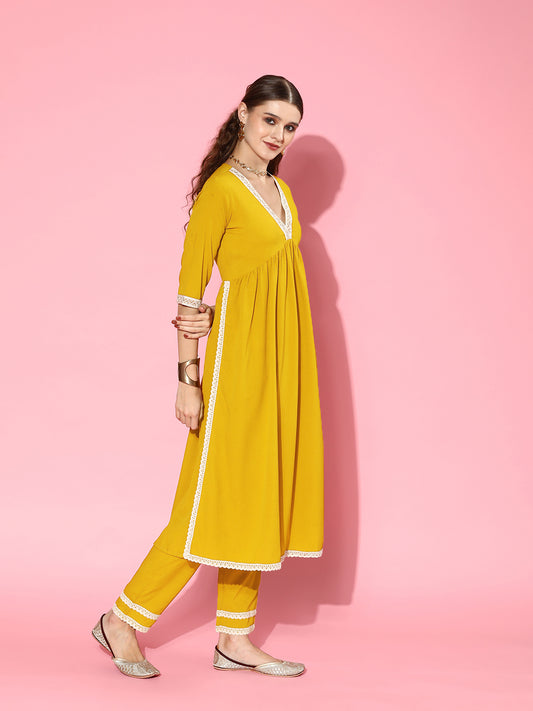 Yellow Naira cut Kurta Pant Dupatta Set