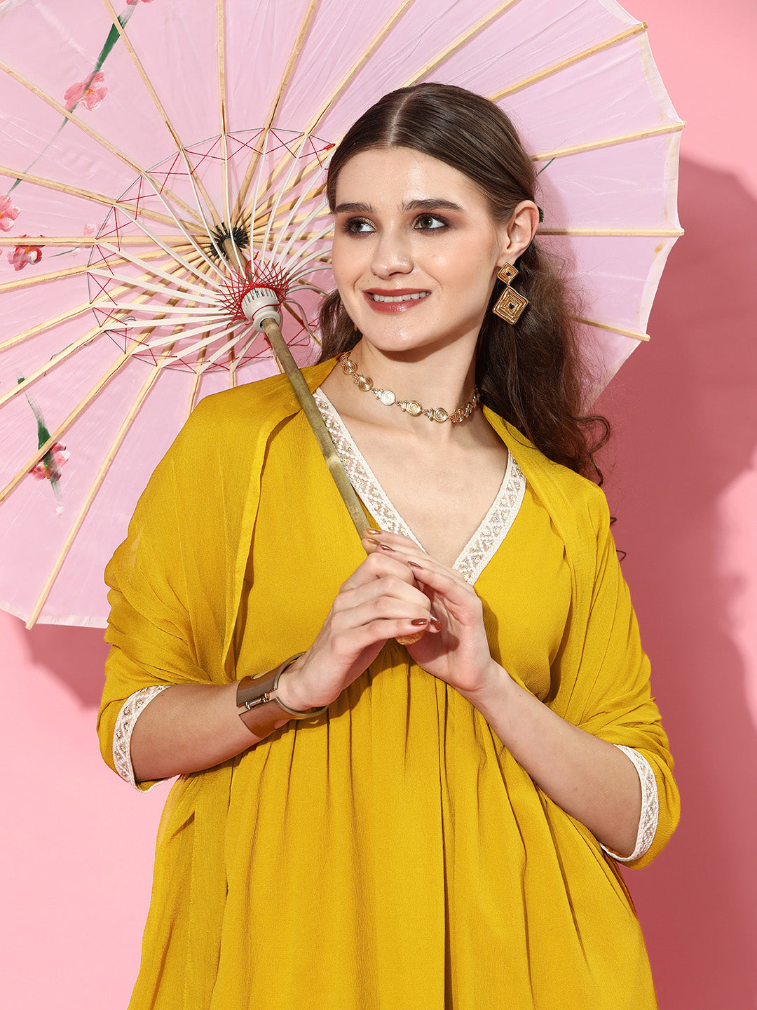 Yellow Naira cut Kurta Pant Dupatta Set