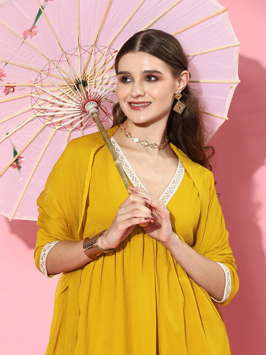 Yellow Naira cut Kurta Pant Dupatta Set