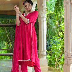 Stylum Women's Solid Rayon Naira cut Kurta Pant Dupatta Set (KPDJANVIPINK)