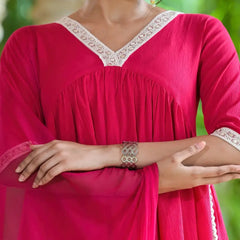 Stylum Women's Solid Rayon Naira cut Kurta Pant Dupatta Set (KPDJANVIPINK)