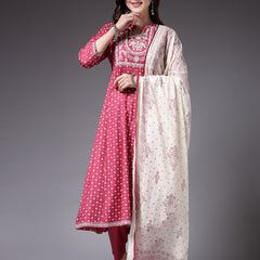 Stylum Women's Bandhej Printed & Embroidered Rayon Anarkali Kurta Pant Dupatta Set (KPDKALPA)