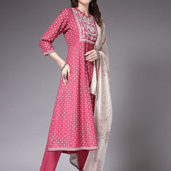 Stylum Women's Bandhej Printed & Embroidered Rayon Anarkali Kurta Pant Dupatta Set (KPDKALPA)