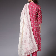 Stylum Women's Bandhej Printed & Embroidered Rayon Anarkali Kurta Pant Dupatta Set (KPDKALPA)