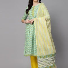 Stylum Women's Floral Printed Rayon Kurta Pant Dupatta set (KPDKAMALA)