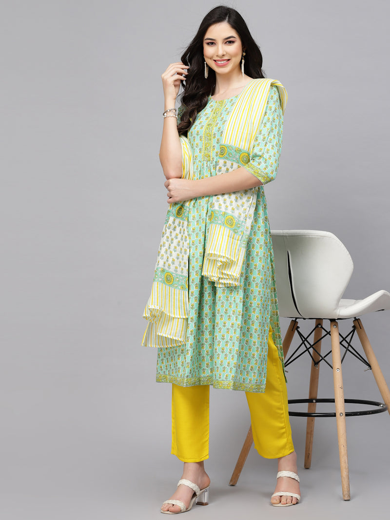 Stylum Women's Floral Printed Rayon Kurta Pant Dupatta set (KPDKAMALA)