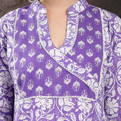 Stylum Women's Lavender Floral Printed Cotton Straight Kurta Pant Dupatta Set (KPDLAVENDERAMARA)