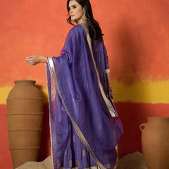 Stylum Women's Lavender Paisley Gold Printed Pure Cotton Anarkali Kurta Pant Dupatta Set (KPDLAVENDERANVAT)