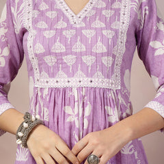 Stylum Women's Lavender Ethnic Motif Printed Cotton A-Line Kurta Pant Dupatta Set (KPDLAVENDERBALI)