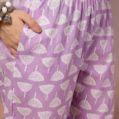 Stylum Women's Lavender Ethnic Motif Printed Cotton A-Line Kurta Pant Dupatta Set (KPDLAVENDERBALI)