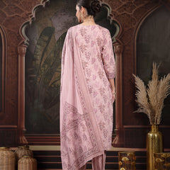 Stylum Women's Lavender Ethnic Printed Cotton Straight Kurta Pant Dupatta Set (KPDLAVENDERGEO)