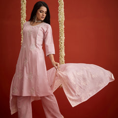 Stylum Women's Lavender Solid & Embroidered Pure Cotton A-Line Kurta Pant Dupattta Set (KPDLAVENDERKOKAM)