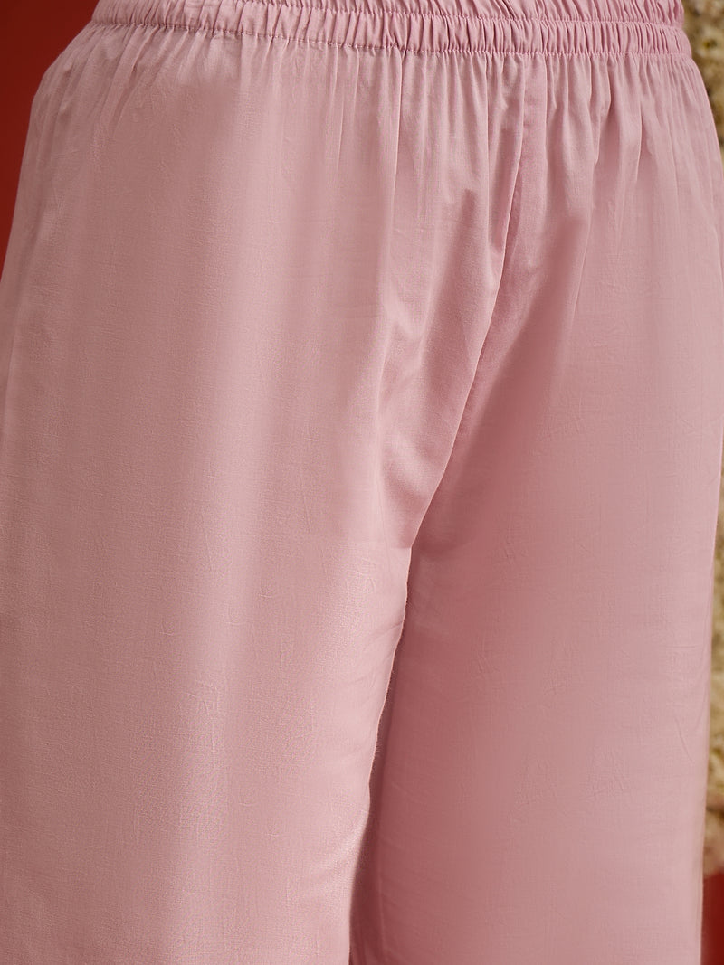 Stylum Women's Lavender Solid & Embroidered Pure Cotton A-Line Kurta Pant Dupattta Set (KPDLAVENDERKOKAM)