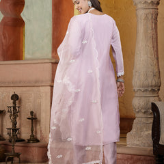 Stylum Women's Lavender Solid & Embroidered Silk Straight Kurta Pant Dupatta Set (KPDLAVENDERSAKHI)