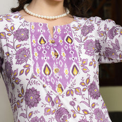 Stylum Women's Lavender Floral Printed Cotton Straight Kurta Pant Dupatta Set (KPDLAVENDERSHINA)
