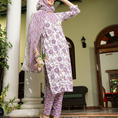 Stylum Women's Lavender Floral Printed Cotton Straight Kurta Pant Dupatta Set (KPDLAVENDERSHINA)