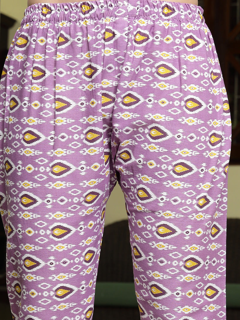Stylum Women's Lavender Floral Printed Cotton Straight Kurta Pant Dupatta Set (KPDLAVENDERSHINA)
