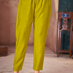 Stylum Women's Lime Green Solid & Embroidered Silk Blend Anarkali Kurta Pant Dupatta Set (KPDLIMEJARIN)