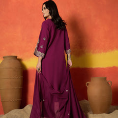 Stylum Women's Magenta Solid & Embroidered Cotton Flex Straight Kurta Palazzo Dupatta Set (KPDMAGENTAAMOR)