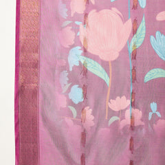 Stylum Women's Magenta Floral Printed & Embroidered Rayon Anarkali Kurta Pant Dupatta Set (KPDMAGENTAUTKAL)