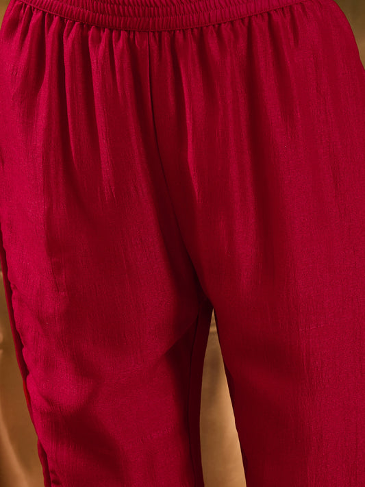 Stylum Women's Magenta Solid & Embroidered Silk Blend A-Line Kurta Pant Dupatta Set (KPDMAGENTAZARA)