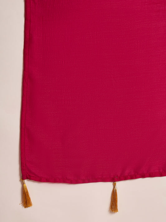 Stylum Women's Magenta Solid & Embroidered Silk Blend A-Line Kurta Pant Dupatta Set (KPDMAGENTAZARA)