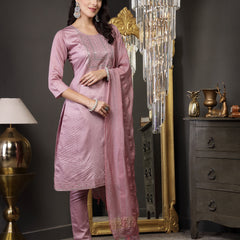 Stylum Women's Mulberry Woven Design & Embroidered Silk Blend Straight Kurta Pant Dupatta Set (KPDMALBERRYLAZER)