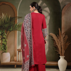 Stylum Women's Maroon Ajrakh Printed Cotton A-Line Kurta Pant Dupatta Set (KPDMAROONHEERA)