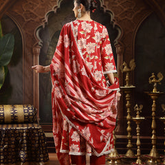 Stylum Women's Maroon Floral Printed Cotton Flared Kurta Pant Dupatta Set (KPDMAROONMALHAR)