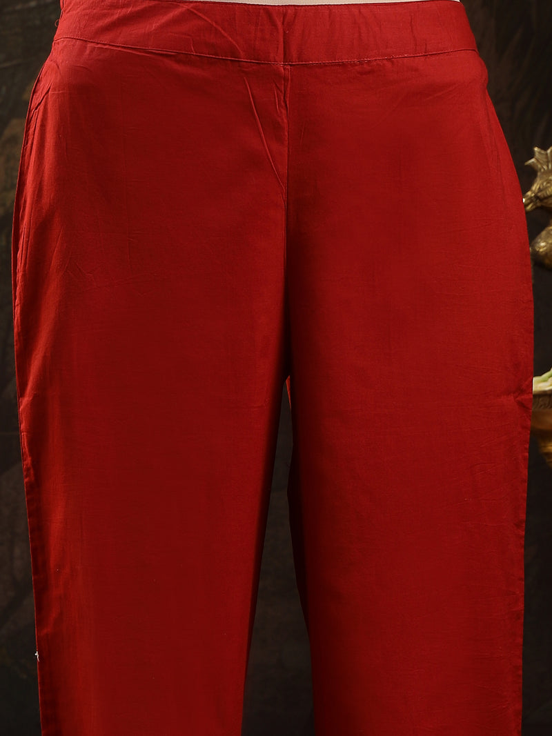 Stylum Women's Maroon Floral Printed Cotton Flared Kurta Pant Dupatta Set (KPDMAROONMALHAR)