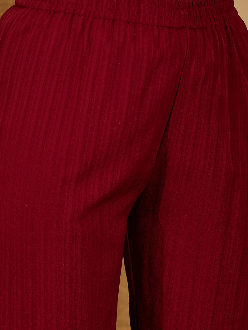 Women's Maroon Solid & Embroidered Crepe A-Line Kurta Pant Dupatta Set (KPDMAROONMILANI)