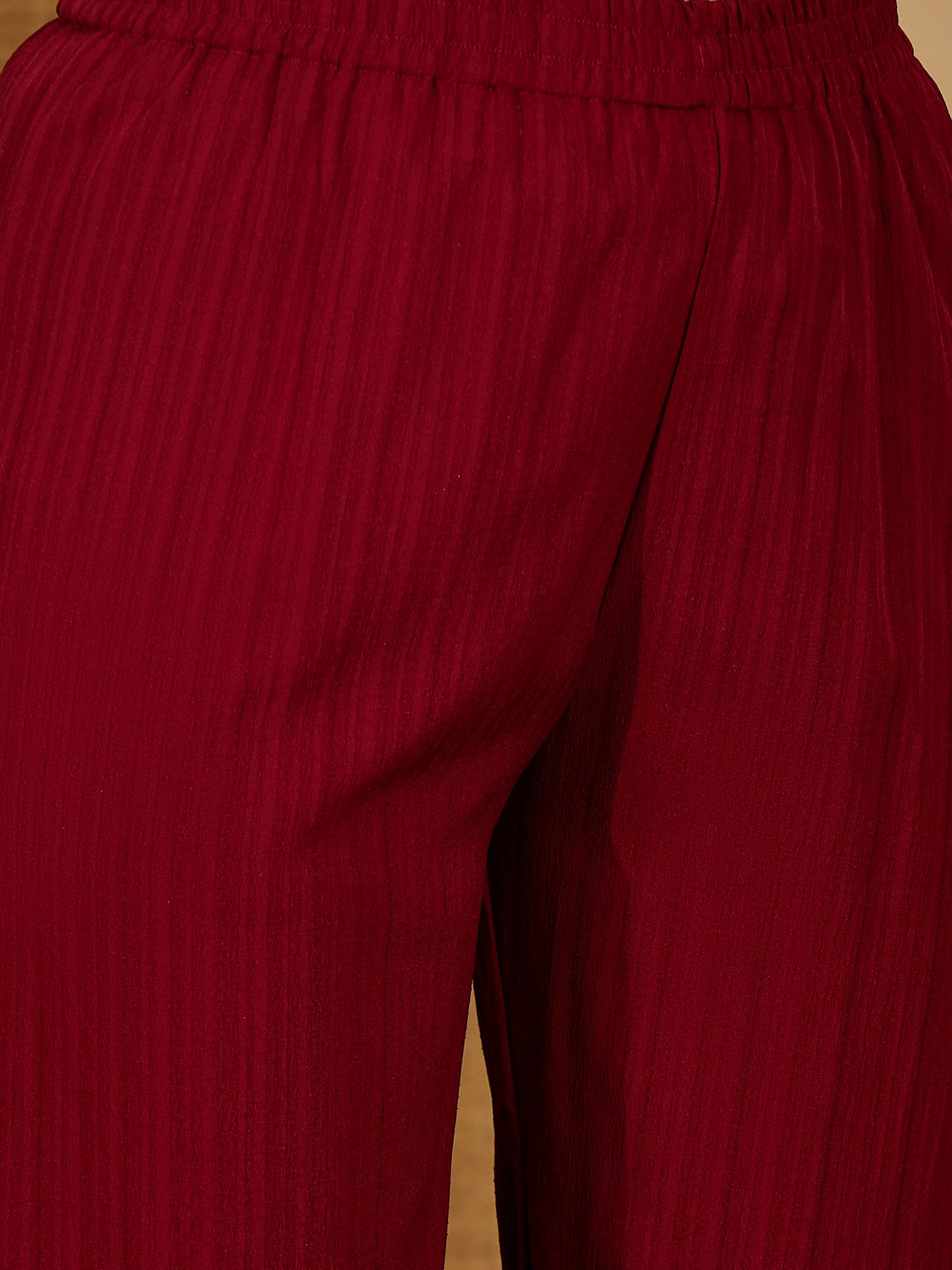 Women's Maroon Solid & Embroidered Crepe A-Line Kurta Pant Dupatta Set (KPDMAROONMILANI)