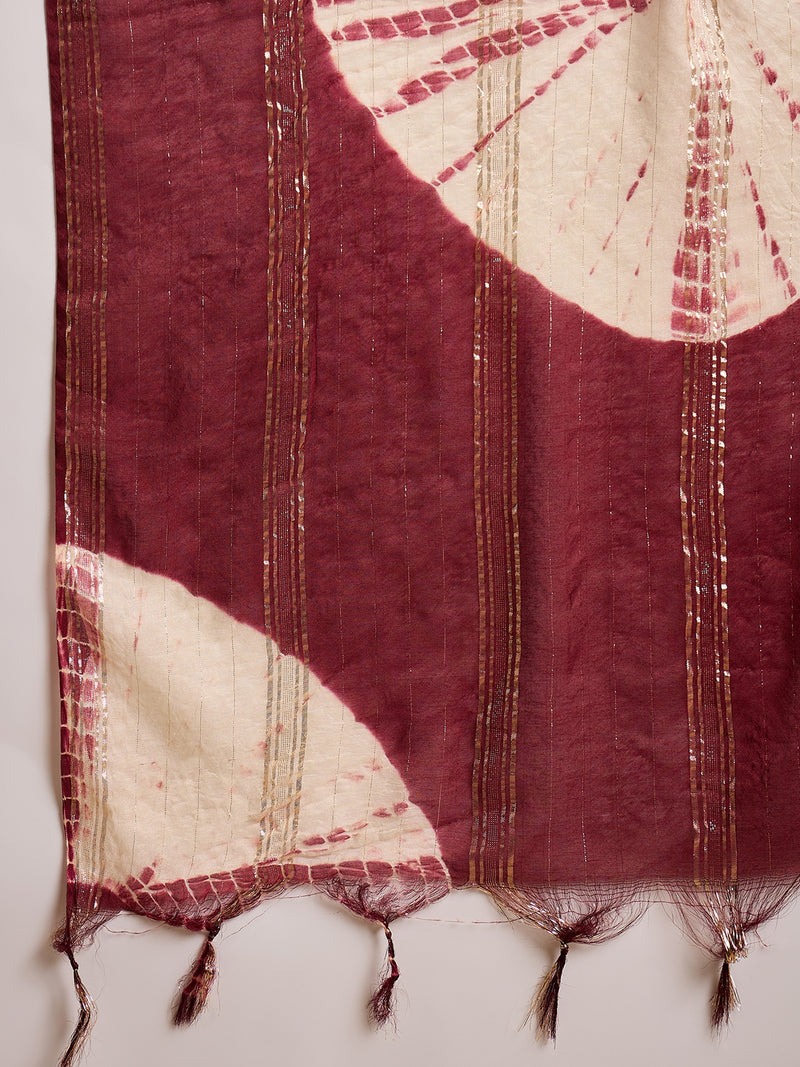 Women's Maroon Solid & Embroidered Crepe A-Line Kurta Pant Dupatta Set (KPDMAROONMILANI)