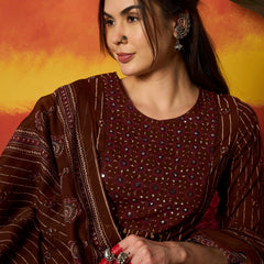 Stylum Women's Maroon Striped & Floral Printed Cotton Straight Kurta Pant Dupatta Set (KPDMAROONRUMALI)